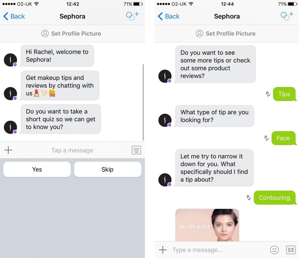 Sephora chatbot example